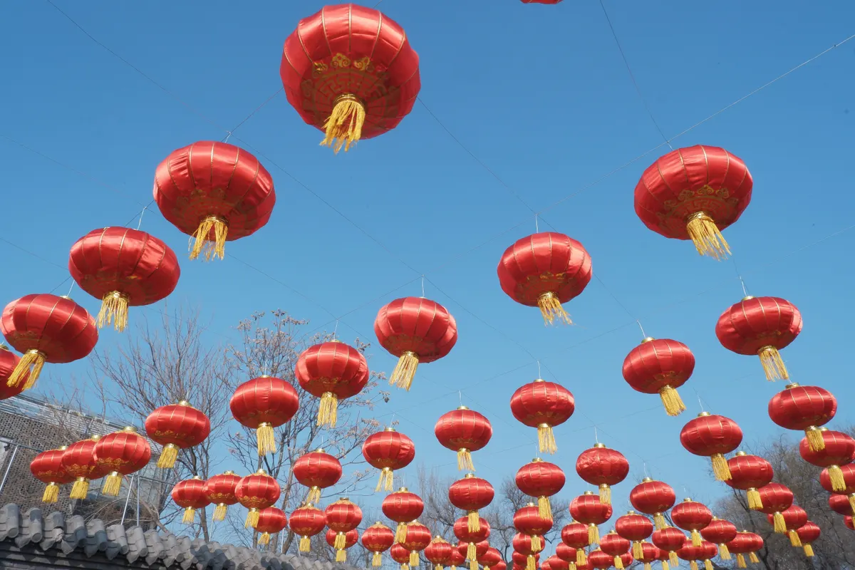 Lanternes rouges suspendues pour le Nouvel An chinois
