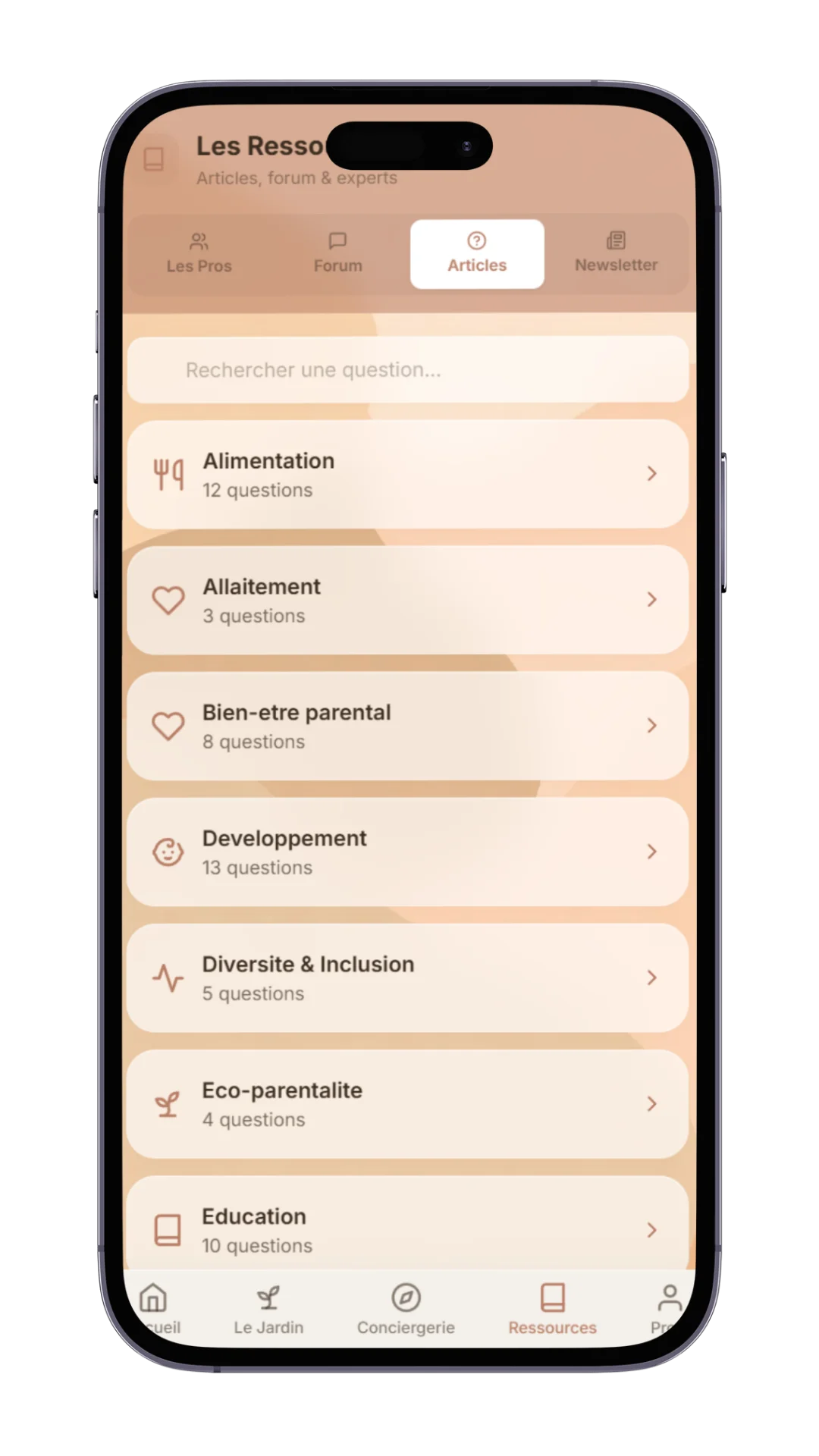 Écran FAQ et articles dans Mira